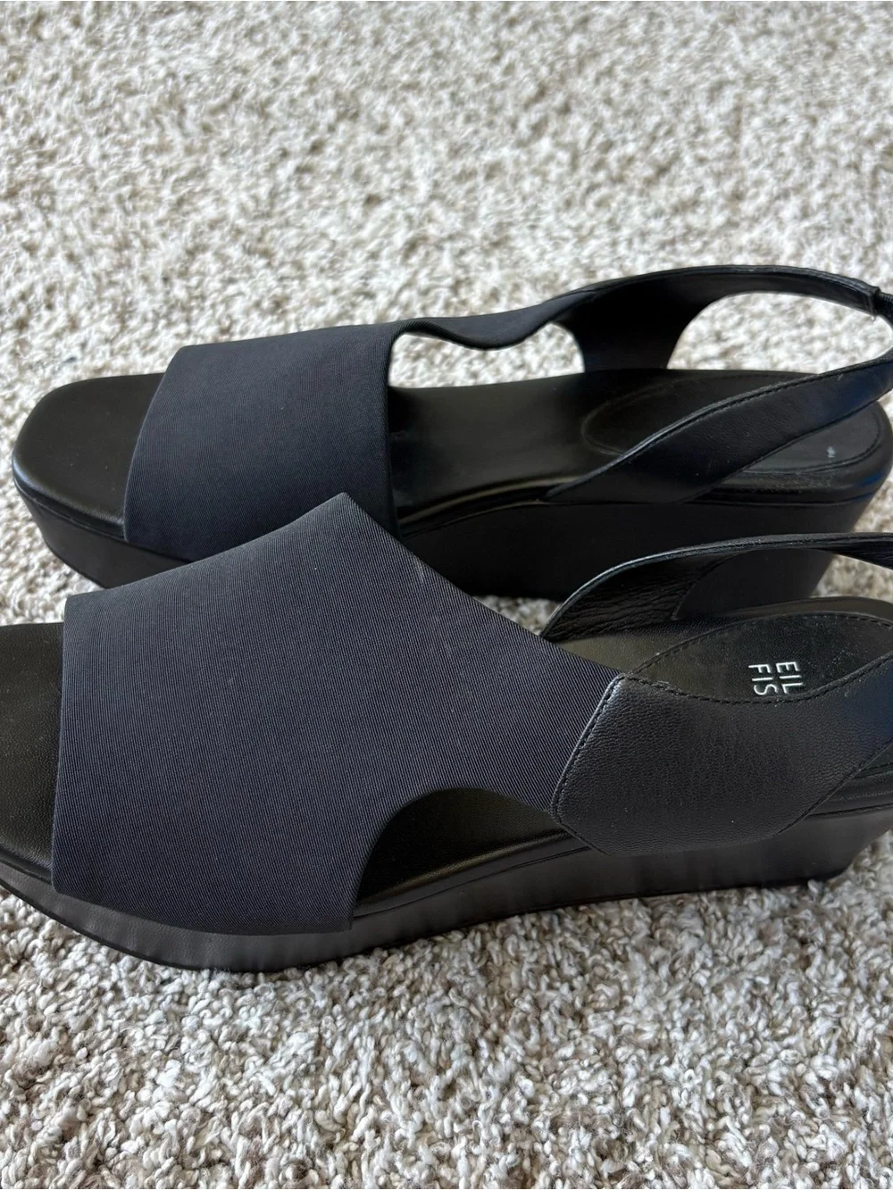 Eileen Fisher Women's Peep Toe Slingback Platform Heels in Black Size 10